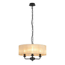 Banyan 3 Light Multi Arm Pendant With 45cm x 15cm Organza Shade Matt Black/Soft Bronze