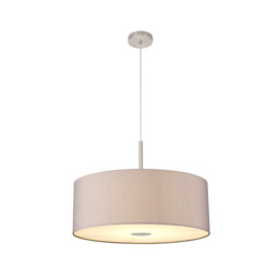 Baymont Satin Nickel E27 Single Pendant With 60cm Faux Silk Shade, Grey/White Laminate