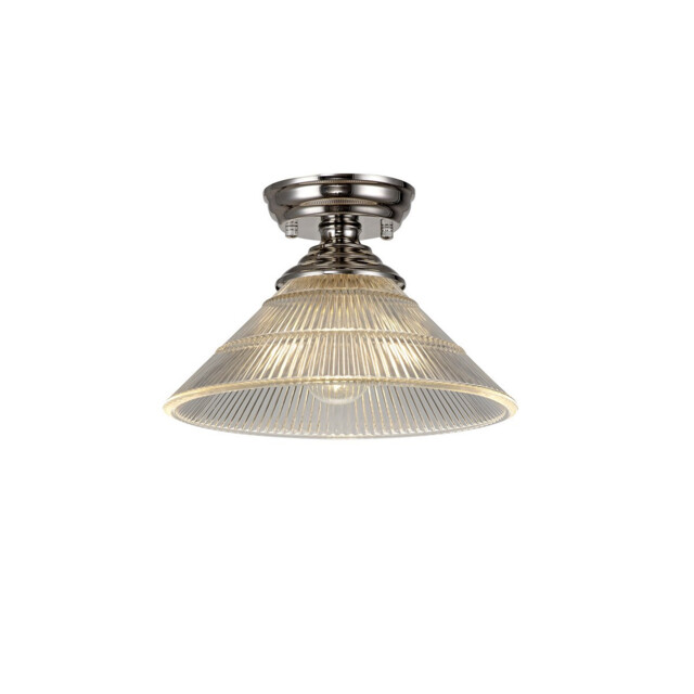 Dresden Flush Ceiling Lamp E27 With Cone 30cm Glass Shade Polished Nickel, Clear - image 1