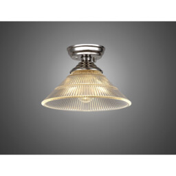 Dresden Flush Ceiling Lamp E27 With Cone 30cm Glass Shade Polished Nickel, Clear - thumbnail 3