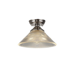 Dresden Flush Ceiling Lamp E27 With Cone 30cm Glass Shade Polished Nickel, Clear - thumbnail 1