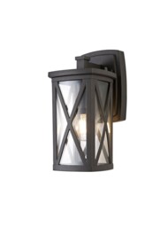 Champion Down Criss Cross Wall Lamp, 1 x E27, IP54, Anthracite, Clear Glass