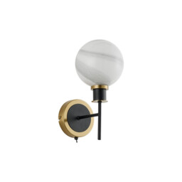 Placid Switched Wall Light, 1 Light E14 With 15cm Round White & Grey Marble Effect Glass Shade, Brass & Satin Black Framework - thumbnail 5