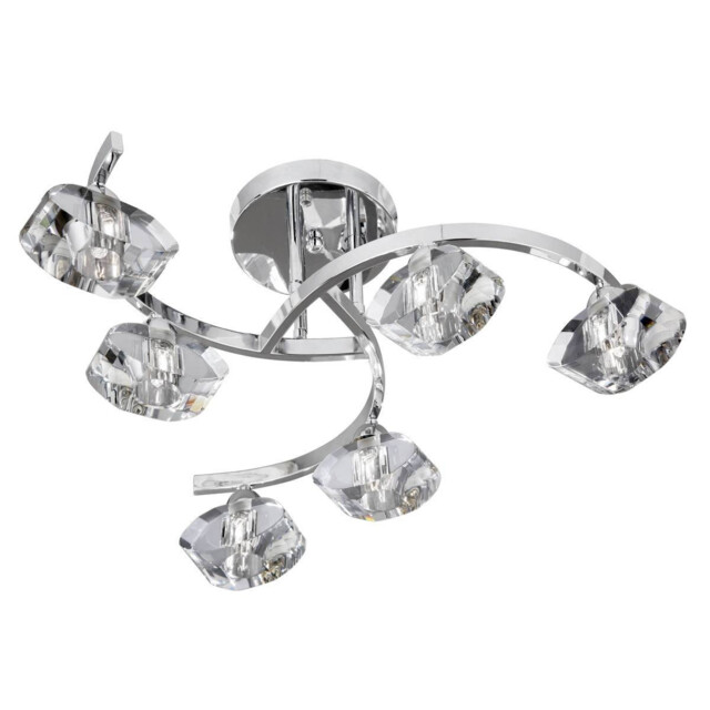 Sculptured Ice 6 Light Semi Flush Multi Arm Ceiling Light Chrome and K9 Glass, G9 - image 1