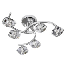 Sculptured Ice 6 Light Semi Flush Multi Arm Ceiling Light Chrome and K9 Glass, G9 - thumbnail 1