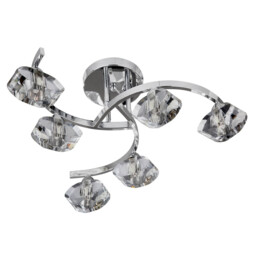 Sculptured Ice 6 Light Semi Flush Multi Arm Ceiling Light Chrome and K9 Glass, G9 - thumbnail 2