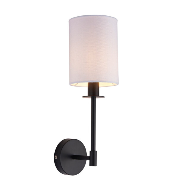 Sancerre Wall Lamp with Shade Matt Black, Vintage White Fabric, 1x E14 - image 1