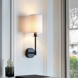 Sancerre Wall Lamp with Shade Matt Black, Vintage White Fabric, 1x E14 - thumbnail 3