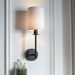 Sancerre Wall Lamp with Shade Matt Black, Vintage White Fabric, 1x E14 - thumbnail 2