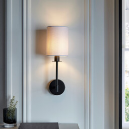 Sancerre Wall Lamp with Shade Matt Black, Vintage White Fabric, 1x E14 - thumbnail 5