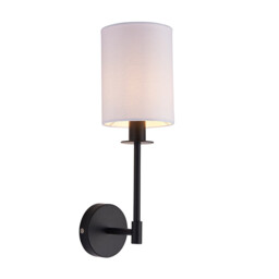 Sancerre Wall Lamp with Shade Matt Black, Vintage White Fabric, 1x E14 - thumbnail 1