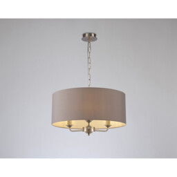 Banyan 3 Light Multi Arm Pendant, E14 Satin Nickel With 50cm x 22cm Faux Silk Shade, Grey/White Laminate - thumbnail 2