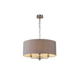 Banyan 3 Light Multi Arm Pendant, E14 Satin Nickel With 50cm x 22cm Faux Silk Shade, Grey/White Laminate