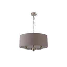 Banyan 3 Light Multi Arm Pendant, E14 Satin Nickel With 50cm x 22cm Faux Silk Shade, Grey/White Laminate - thumbnail 5
