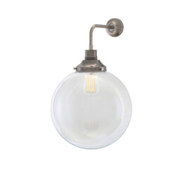 Bamako 30cm Globe Wall Light, Antique Silver, Clear Glass