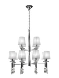 Tiffany Ceiling Pendant 2 Tier 12+12 Light E14+G9, Polished Chrome with White Shades & Clear Crystal - thumbnail 1