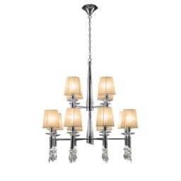 Tiffany Ceiling Pendant 2 Tier 12+12 Light E14+G9, Polished Chrome with White Shades & Clear Crystal - thumbnail 5