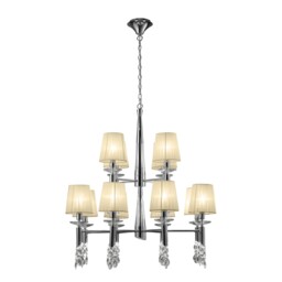 Tiffany Ceiling Pendant 2 Tier 12+12 Light E14+G9, Polished Chrome with White Shades & Clear Crystal - thumbnail 3