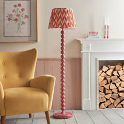 Higgledy Gloss Pink Clay Paint Floor Lamp with Apricot Orange Fabric Zigzag Shade 40cm E27 - thumbnail 3