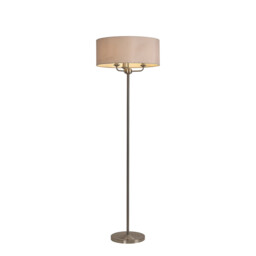 Banyan 3 Light Switched Floor Lamp With 50cm x 20cm Dual Faux Silk Shade, Nude Beige/Moonlight Satin Nickel - thumbnail 1