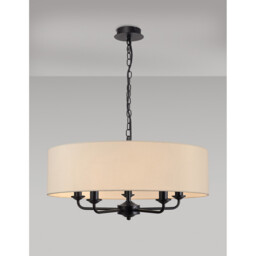 Banyan 5 Light Multi Arm Pendant With 60cm x 15cm Faux Silk Fabric Shade Matt Black/Ivory Pearl - thumbnail 2
