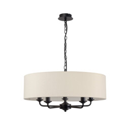 Banyan 5 Light Multi Arm Pendant With 60cm x 15cm Faux Silk Fabric Shade Matt Black/Ivory Pearl - thumbnail 5