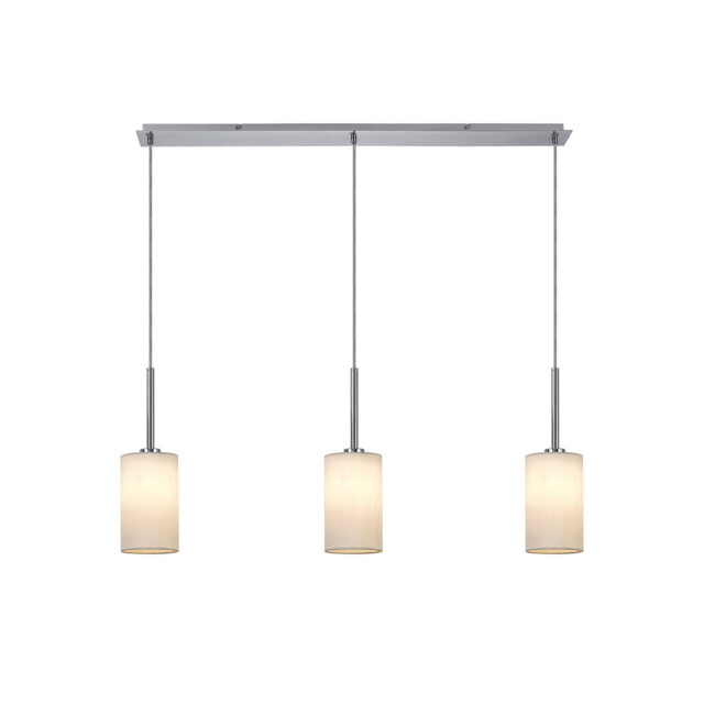 Baymont Polished Chrome 3 Light E27 Linear Pendant, With 12cm x 20cm Faux Silk Shade, White - image 1