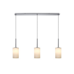 Baymont Polished Chrome 3 Light E27 Linear Pendant, With 12cm x 20cm Faux Silk Shade, White - thumbnail 1