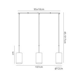 Baymont Polished Chrome 3 Light E27 Linear Pendant, With 12cm x 20cm Faux Silk Shade, White - thumbnail 3