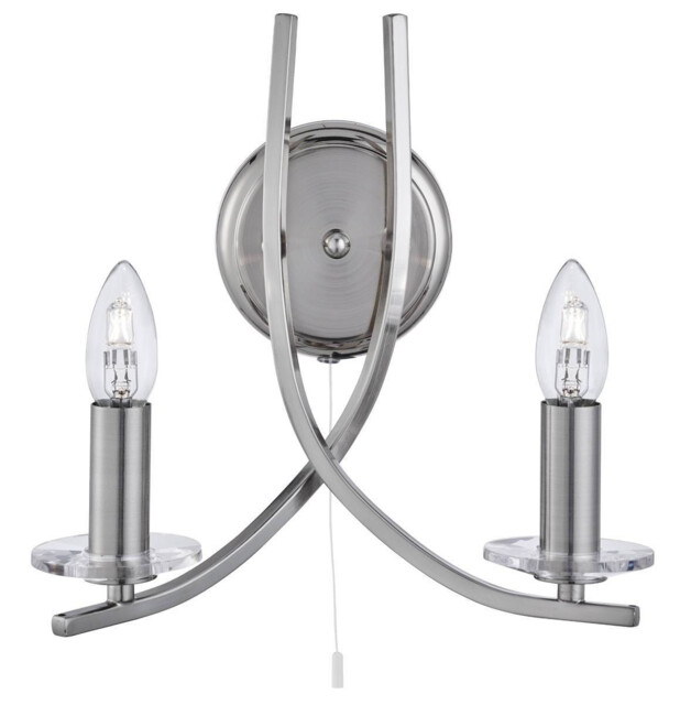 Ascona 2 Light Indoor Glass Candle Wall Light Satin Silver, E14 - image 1