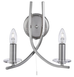 Ascona 2 Light Indoor Glass Candle Wall Light Satin Silver, E14 - thumbnail 1