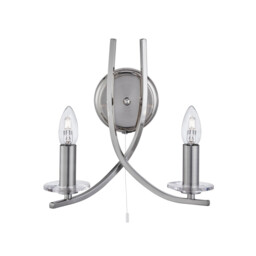 Ascona 2 Light Indoor Glass Candle Wall Light Satin Silver, E14 - thumbnail 2