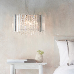 Hanna Pendant Clear Crystal (K5) Glass & Chrome Effect Plate 5 Light Dimmable IP20 - G9 - thumbnail 2