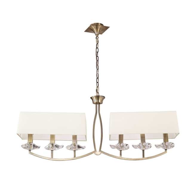 Akira Linear Pendant 2 Arm 6 Light E14, Antique Brass With Cream Shades - image 1