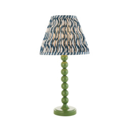 Higgledy Gloss Cotswold Green Paint Table Lamp with Marlin Blue Fabric Ripple Shade 25cm E14