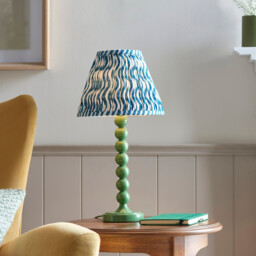 Higgledy Gloss Cotswold Green Paint Table Lamp with Marlin Blue Fabric Ripple Shade 25cm E14 - thumbnail 2