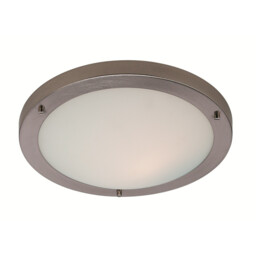 Rondo LED 24 Light Flush Ceiling Light Brushed Steel, Opal Glass IP44