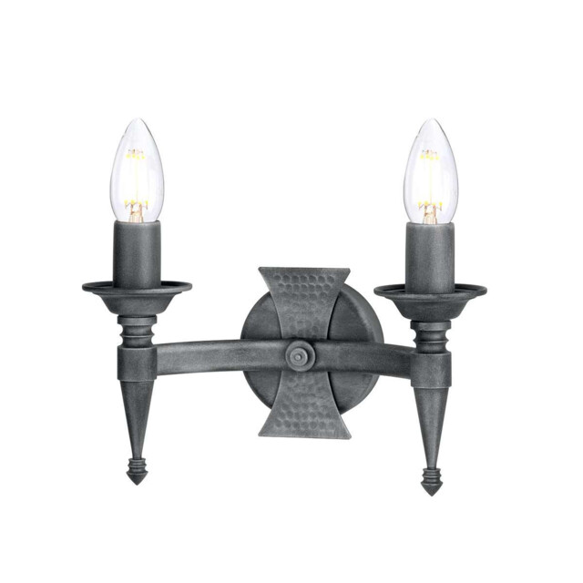 Saxon 2 Light Indoor Candle Wall Light Black Silver, E14 - image 1
