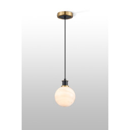 Plattsburgh 1.3m Pendant, 1 Light E14 IP44 With 15cm Round White & Grey Marble Effect Glass Shade, Brass & Satin Black Framework - thumbnail 3