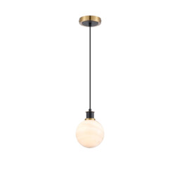 Plattsburgh 1.3m Pendant, 1 Light E14 IP44 With 15cm Round White & Grey Marble Effect Glass Shade, Brass & Satin Black Framework - thumbnail 5