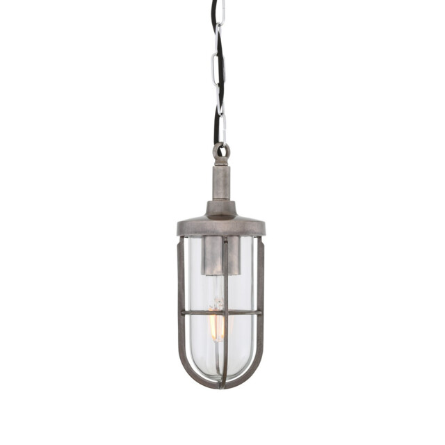 Owel-A Outdoor Pendant, Antique Silver, Clear Glass, IP65 - image 1