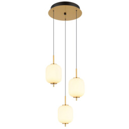 Ewald Cluster Pendant Ceiling Light Brass-Coloured Opal Glass Shade 3x LED 3000K - thumbnail 1