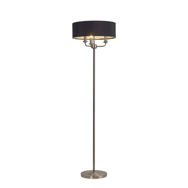 Banyan 3 Light Switched Floor Lamp With 45cm x 15cm Faux Silk Shade, Satin Nickel/Black - image 1