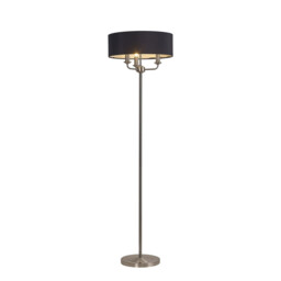Banyan 3 Light Switched Floor Lamp With 45cm x 15cm Faux Silk Shade, Satin Nickel/Black