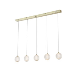 Allure 5 Light Bar Celling Pendant Satin Brass Metal & Clear Acrylic