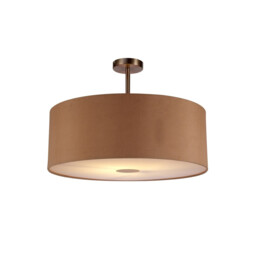 Baymont Satin Nickel E27 Semi Flush With 60cm x 22cm Dual Faux Silk Shade, Antique Gold/Ruby
