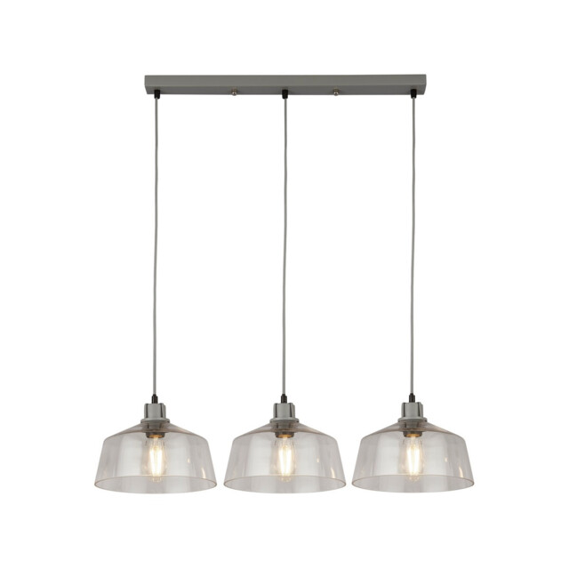 Odeon 3 Light Bar Celling Pendant Grey Metal & Glass - image 1