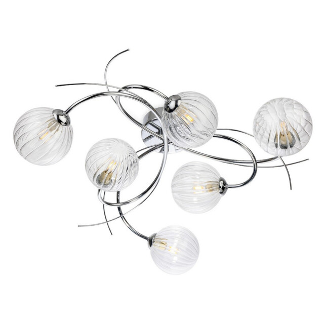 Elba 6 Light Flush Ceiling Fitting Chrome with Clear Decorative Glass 6xG9
