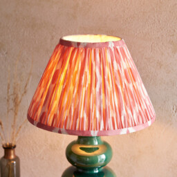 Monroe Gloss Green Glaze Table Lamp with Coral Pink Fabric Ikat Shade 30cm B22 - thumbnail 5