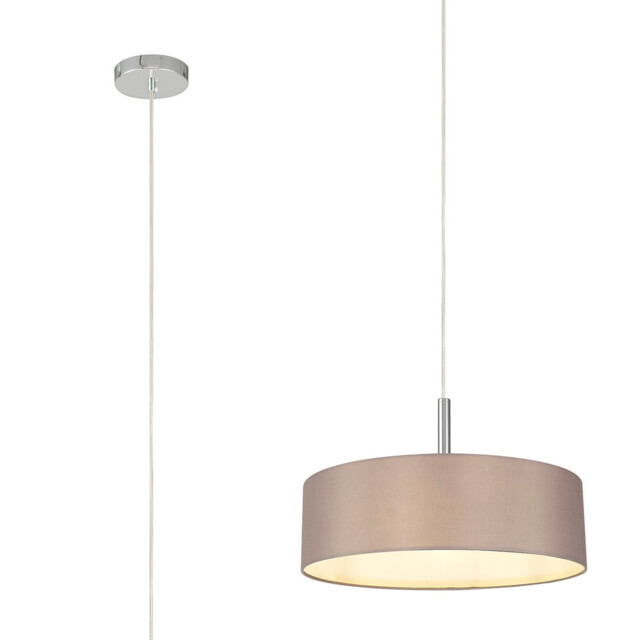 Baymont Polished Chrome 5 Light E27 Single Pendant, With 45cm x 15cm Faux Silk Shade, Grey - image 1